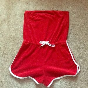 Red terry romper